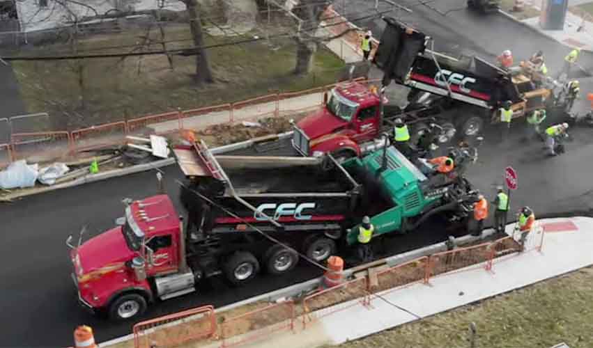 Milling and repaving asphalt road in an industrial area of Brooklyn