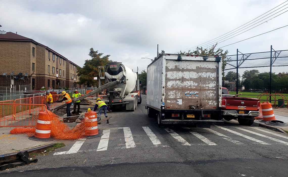Queens Bioswales project doing concrete